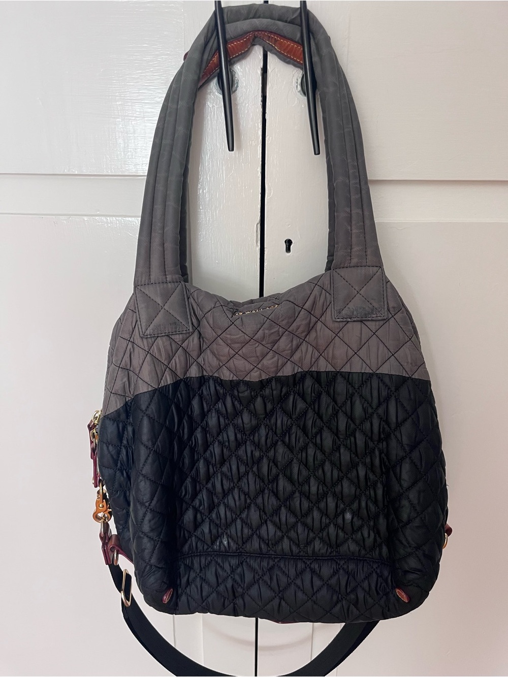 MZ Wallace Quilted Two-Tone Shoulder Tote in Gray and Black